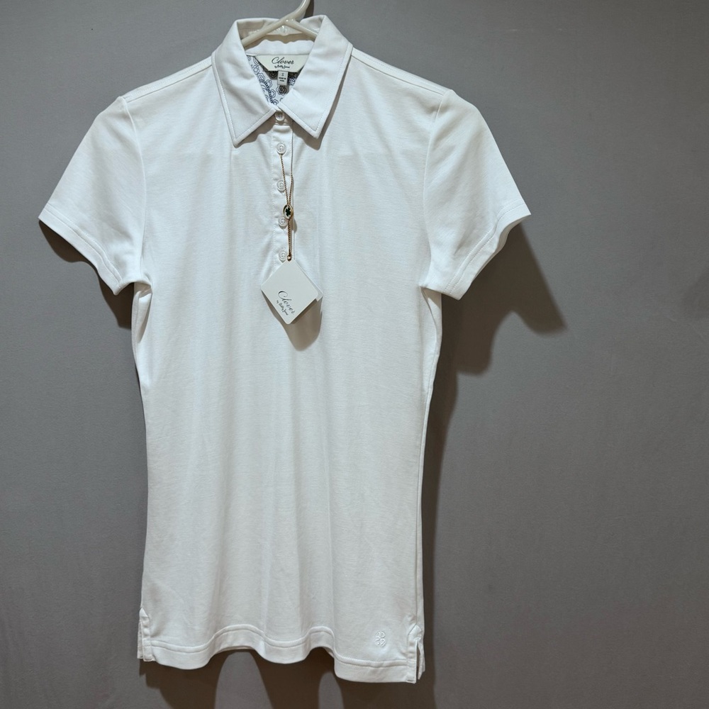 Clover Bobby Jones Womens Solid Supreme Short Sleeve Polo Shirt White Size S NWT - Picture 7 of 16